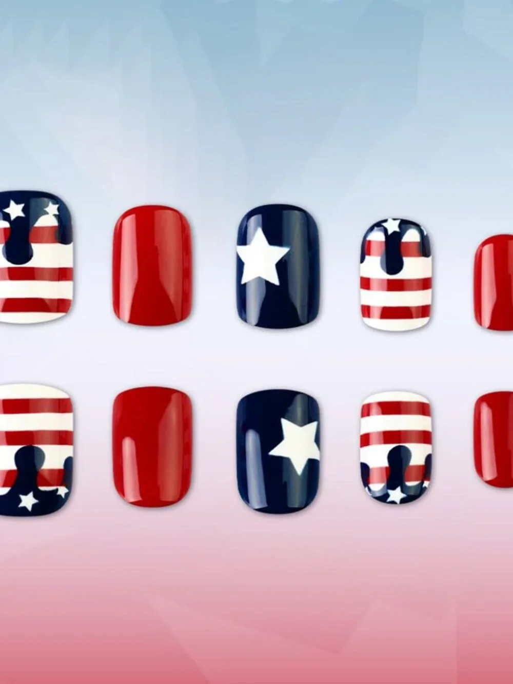 24Pcs Short Fourth of July Press On Nails - Almond